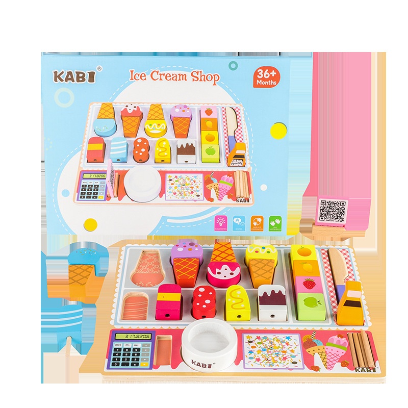 Simulation Ice Cream Truck Ice Cream Machine Children's Play House Ice Cream Cone Boys And Girls Wooden Toys