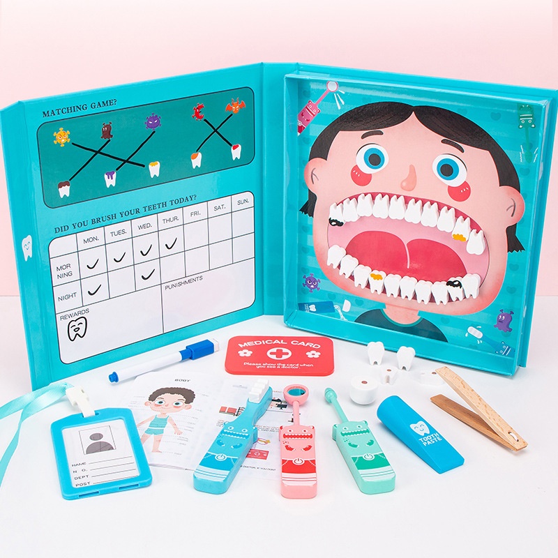 Children's Oral Dental Little Doctor Nurse Toy Simulation Dentist Set Pretend Medical Wooden Toy