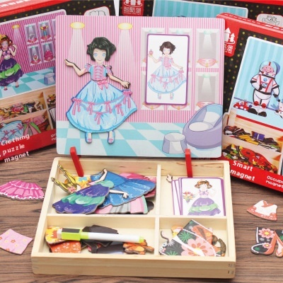 Wooden Figure3 DJigsaw Puzzle Double-Sided Drawing Board Children's Magnetic Puzzle Clothes Changing Educational Toy