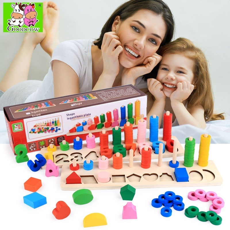 Toy Shape Number Logarithm Board Wooden Toy Matching Cognitive Arithmetic Wooden Toy