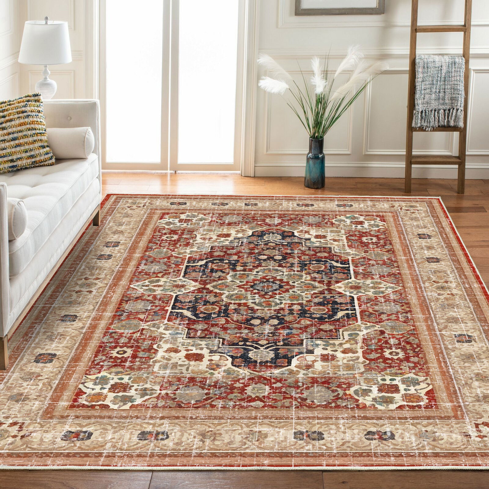 Large Size Bedroom Living Room Persian Floor Mat Full American Retro Carpet Mat Short Plush Tpr Washed Bottom Carpet