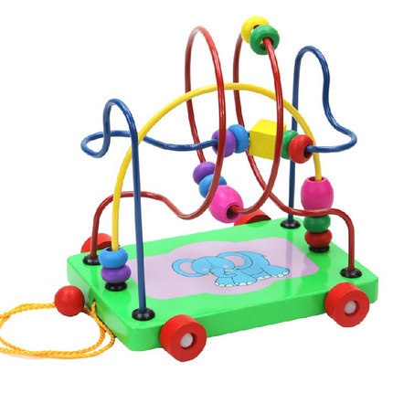 Direct Sale Children's Early Education Educational Elephant Drag And Pull Beads Toddler Beaded Wooden Toys