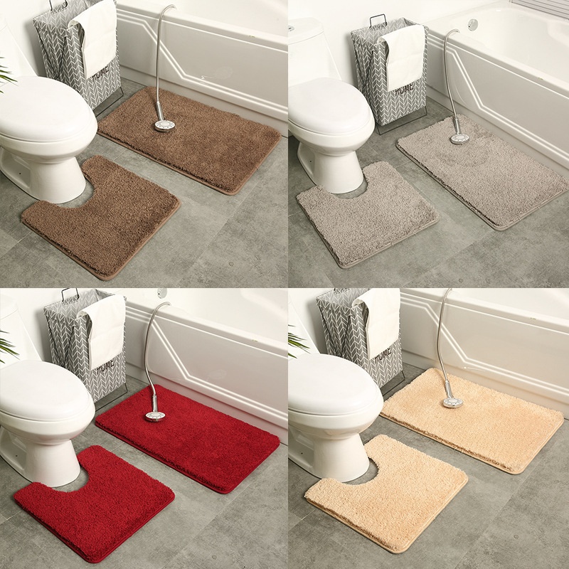 Style Carpet Floor Mat Bathroom Solid Color Toilet Mat Two-piece Set Bathroom Non-slip Foot Mat Absorbent Door Mat One Piece