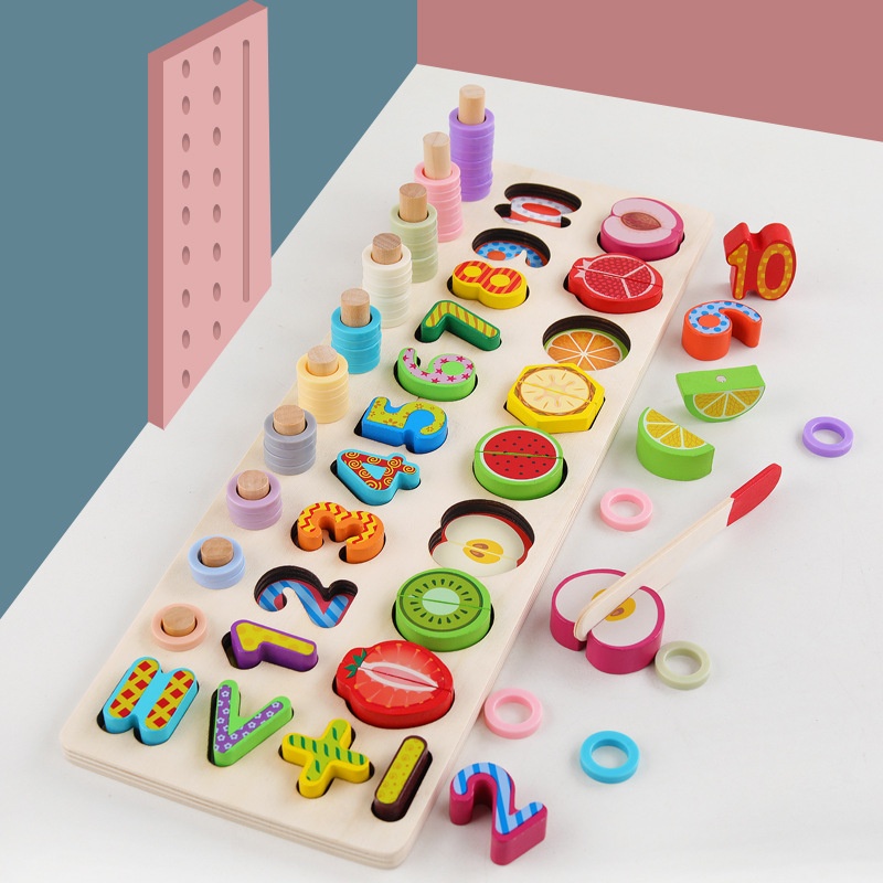 Children's Fruit Cutting Three-in-one Logarithmic Board Digital Calculation Cognitive Shape Matching Early Education Intellectual Toy