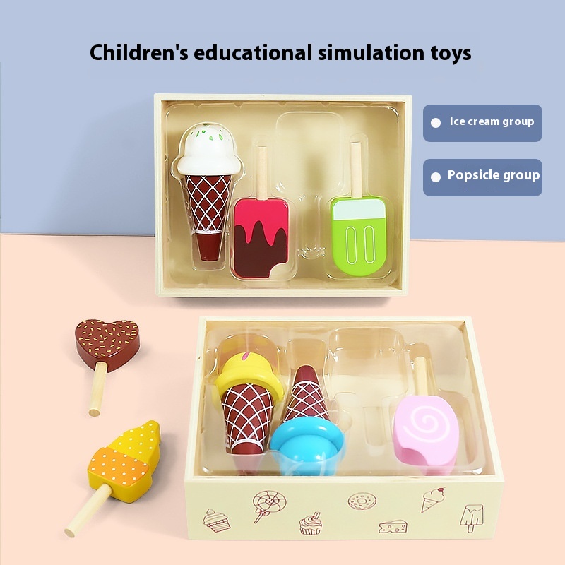 Wooden Box Fruit And Vegetable Cut To See Wooden Simulation Ice Cream Infant Early Education Educational Kitchen Toys