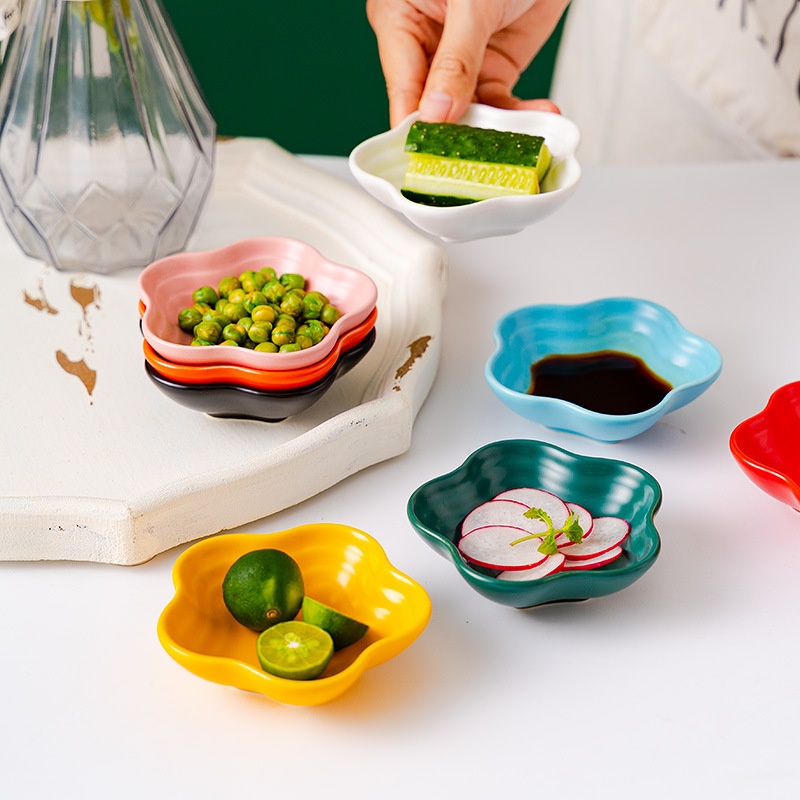 Nordic Colored Glaze Ceramic Plate Household Flavor Plate Snack Dip Seasoning Plate Personalized Snack Plate Creative Internet Celebrity Tableware