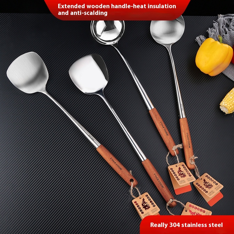 304 Stainless Steel Wooden Handle Spatula Kitchen Utensils Rosewood Handle Household Spatula Set Frying Spatula Kitchen Utensils Hot Pot Colander