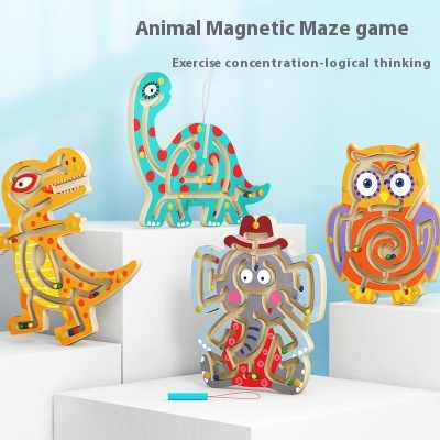 Magnetic Pen Ball Maze0.2 Animal Dinosaur Wooden Track Children's Educational Toys