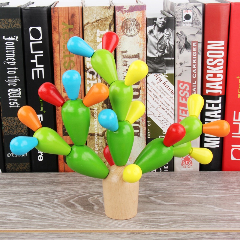 Montessori Kindergarten Children's Cactus Wooden Building Blocks Toy Cactus Colorful Assembly Early Education