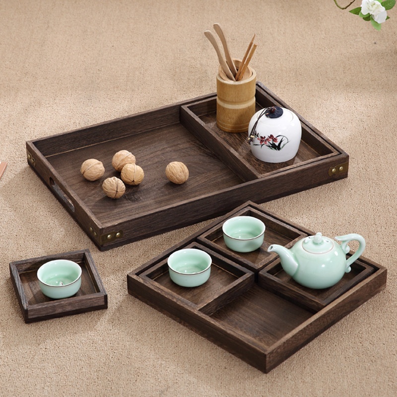 Japanese-style Paulownia Tea Tray Chinese Solid Wood Snack Tray Household Paulownia Seven-piece Tea Tray Stove Tray