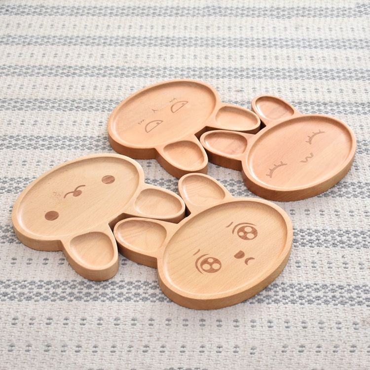 Beech Tableware Japanese Style Dinner Plate Creative Home Children's Tray Wooden Cartoon Fruit Bread Tray Snack Plate