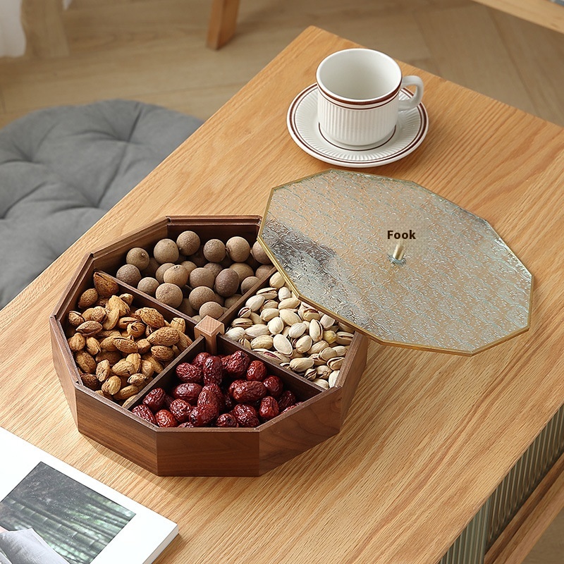 Dried Fruit Plate Chinese Style High-end Living Room Coffee Table Home Nuts Snacks Light Luxury Display Solid Wood Candy Storage Box