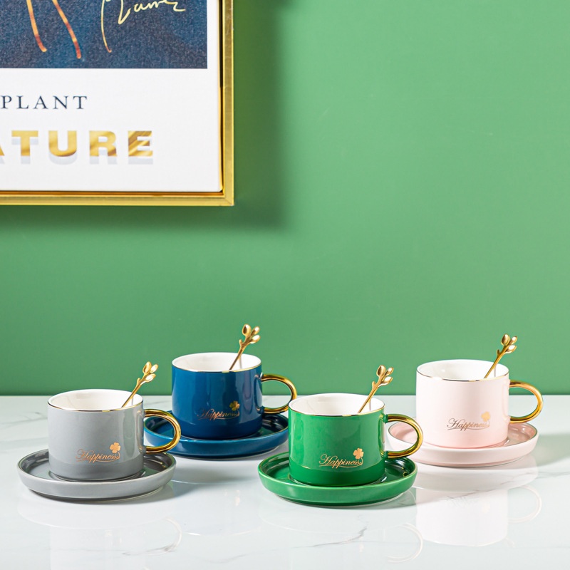 Nordic Light Luxury Four-leaf Clover Coffee Cup And Saucer Home Breakfast Milk Cup Office Coffee Cup Creative Mug