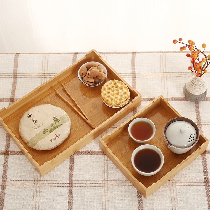 Bamboo Tea Tray Dumpling Tray Household Rectangular Kung Fu Tea Cup Tea Tray Japanese Bread Snack Wooden Tray
