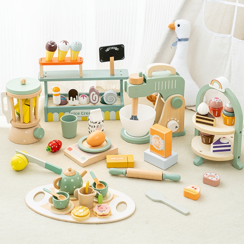 Children's Simulation Play House Tea Set Dessert Set Kindergarten Playground Role Play Early Education Wooden Toys