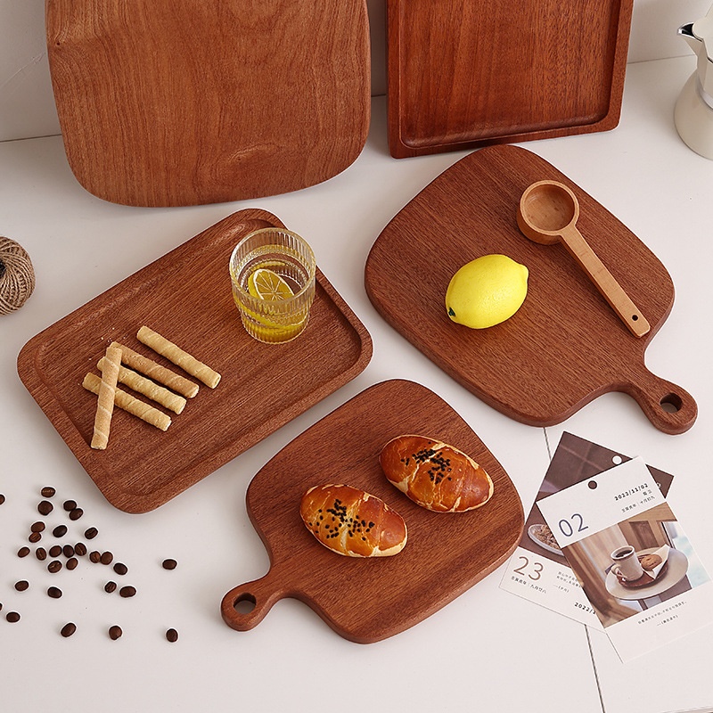 Sapele Steak Plate Western Dessert Wooden Tray Solid Wood Bread Board Steak Tray Sushi Fruit Posing Wooden Tray