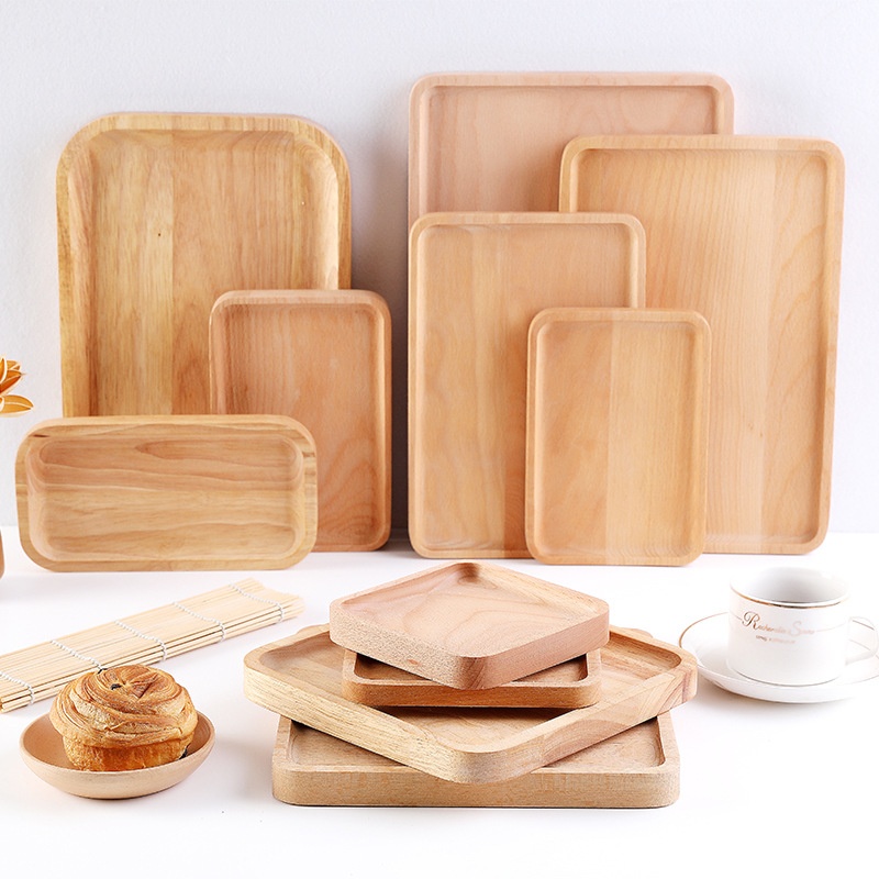 Beech Square Tray Japanese Wooden Tea Tray Dinner Tray Fruit Cake Tray Home Wooden Water Cup Tray