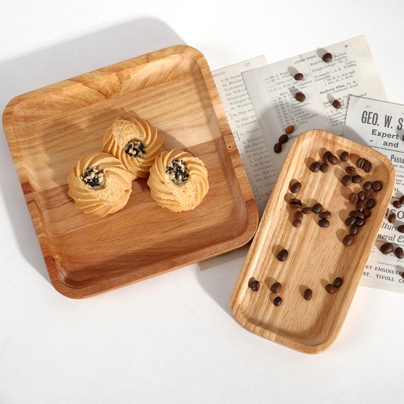 Rubber Wood Creative Wooden Tray Home Japanese Rectangular Wooden Dinner Tray Wooden Bread Snack Dessert Tray
