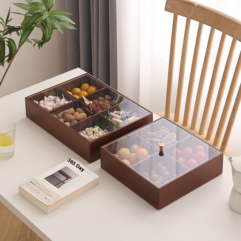 Chinese Year Dried Fruit Box Melon Seeds Candy Coffee Table Solid Wood Nuts Snack Storage Fruit Plate Display Tea Chinese Style