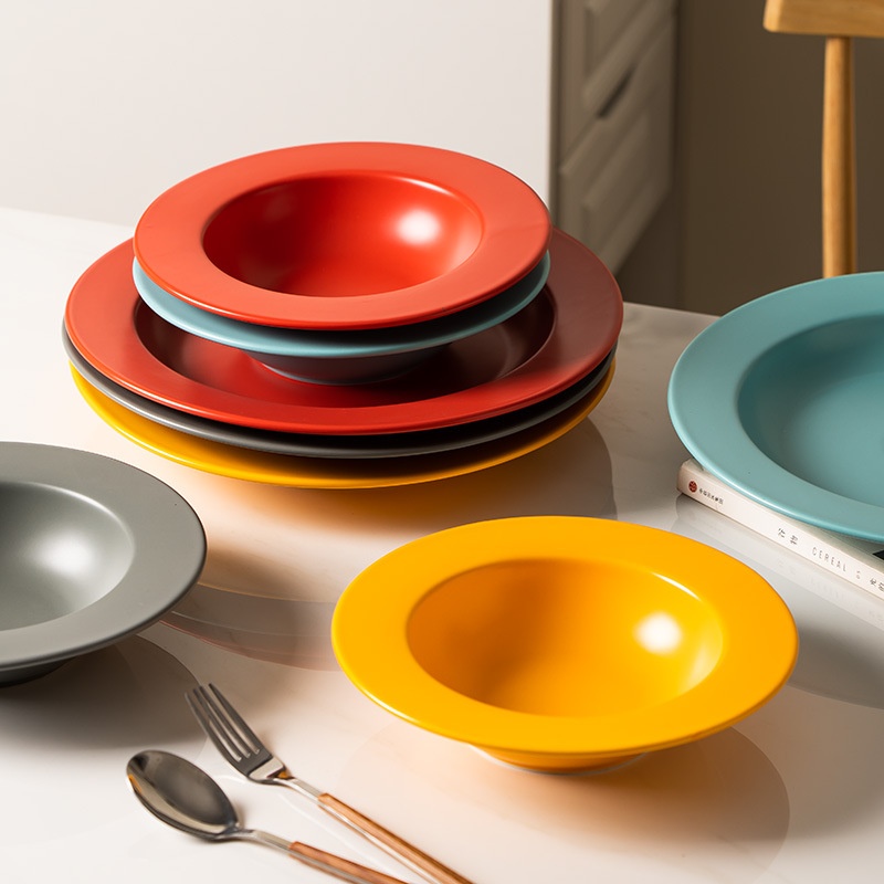 Simple Round Ceramic Wide-rimmed Bowls And Plates For Home Use Soup Plates,Restaurant Western Food Plates,Pasta Bowls,Ceramic Bowls,Tableware