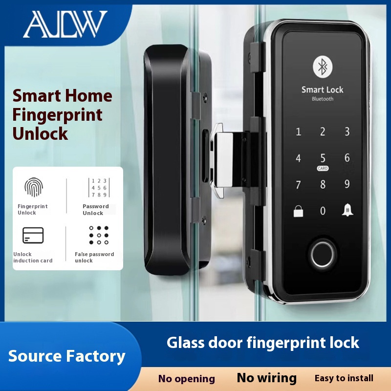 No Hole Glass Door Fingerprint Lock Office Password Lock Single Double Door Wiring Free Lock Access Control Lock