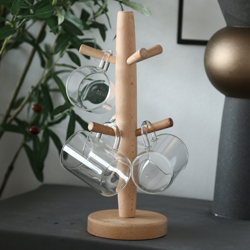 Japanese Style Home Wooden Cup Rack Living Room Creative Teacup Rack Mug Drain Cup Rack Red Wine Glass Rack