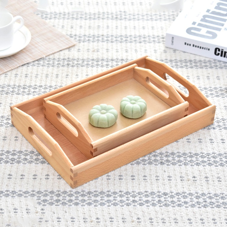 Beech Wood Handle Tray Rectangular Wooden Tea Cup Tea Tray Hotel Baking Bread Tray Meal Tray