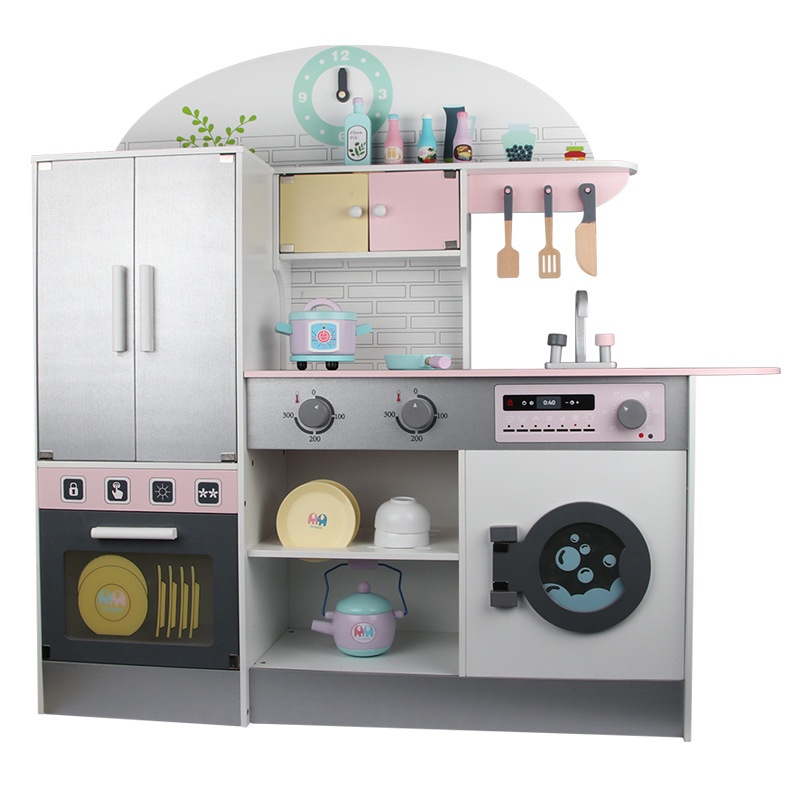 Simulation Refrigerator Kitchen CWooden European Refrigerator Kitchen Gas Stove Children's House Cooking Toys