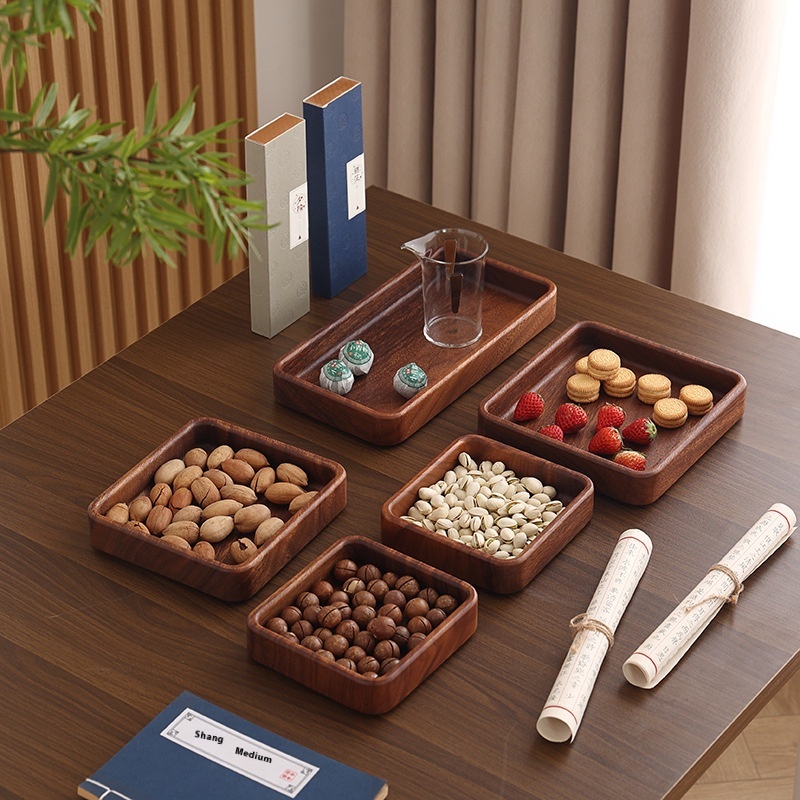 Walnut Wood Dessert Tray Pastry Nuts Square Bowl Dried Fruit Tray Storage Box Solid Wood Fruit Tray Wooden Plate