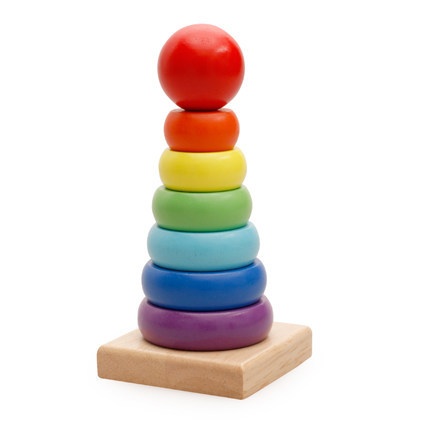 Direct Sale Small Wooden Seven-layer Rainbow Tower Stacking Music Baby Infant Ring Building Blocks Early Education Educational Toys