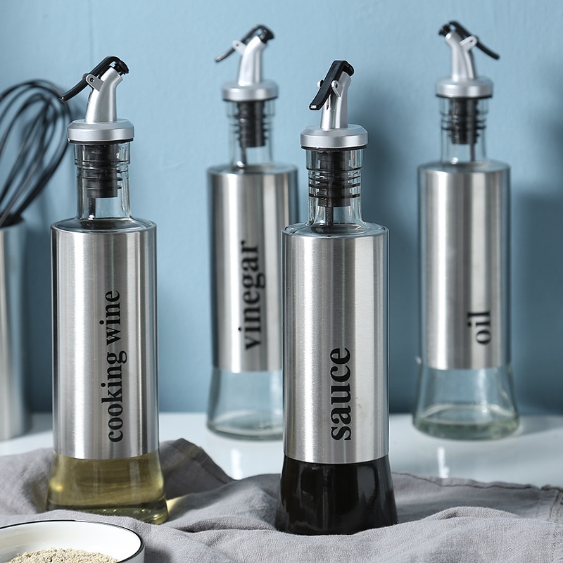 Creative Stainless Steel Glass Seasoning Bottle Home Kitchen Seasoning Oil Bottle Set Soy Sauce Bottle Glass Seasoning Bottle