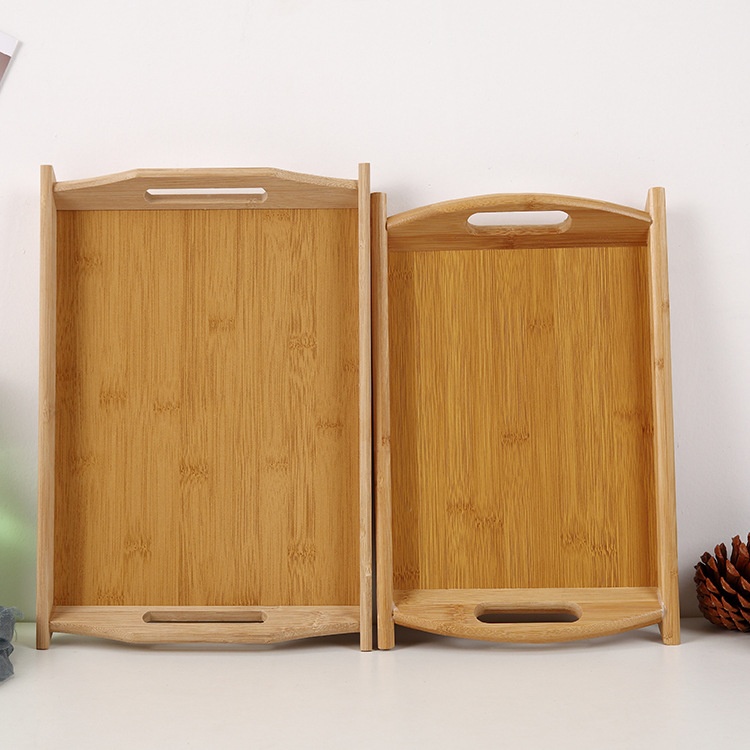 Chinese Bamboo Tray Kung Fu Tea Set Rectangular Tray Hotel Restaurant Solid Bamboo Handle Serving Plate