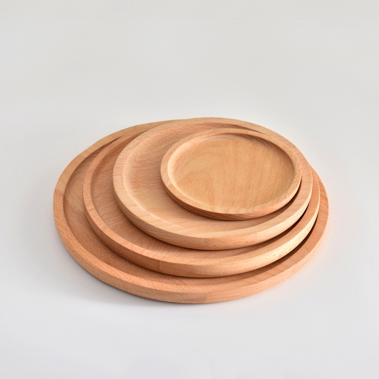 Japanese Beech Round Bread Tray Wooden Household Fruit Cake Tray Wooden Restaurant Tea Cup Tray