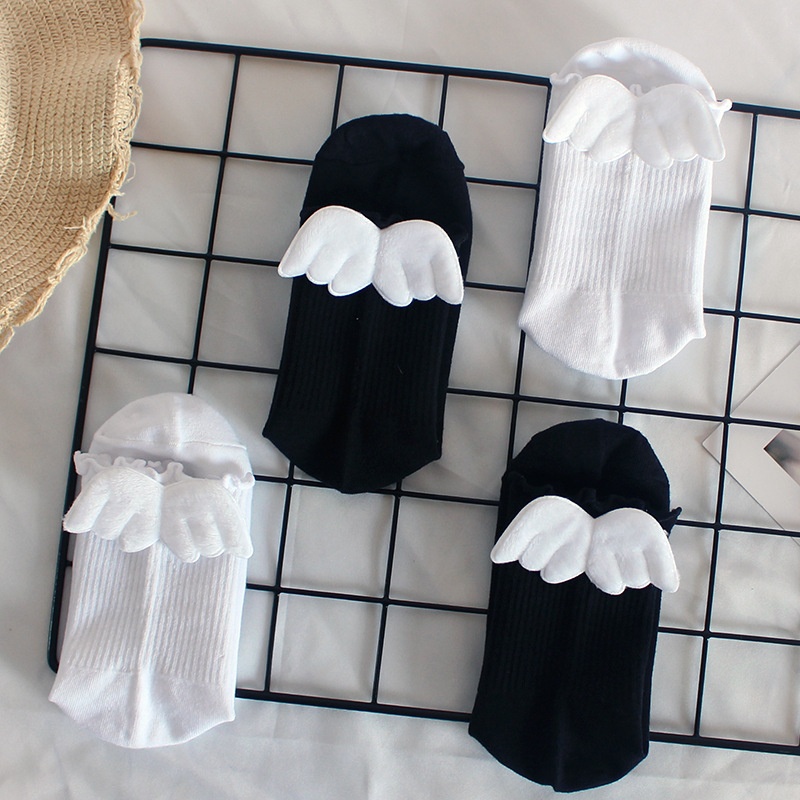 Wood Ear Edge Women's Socks Autumn And Winter Angel Wing Socks Women's Sweet Princess Style Socks Warm Medium Tube Cotton Socks