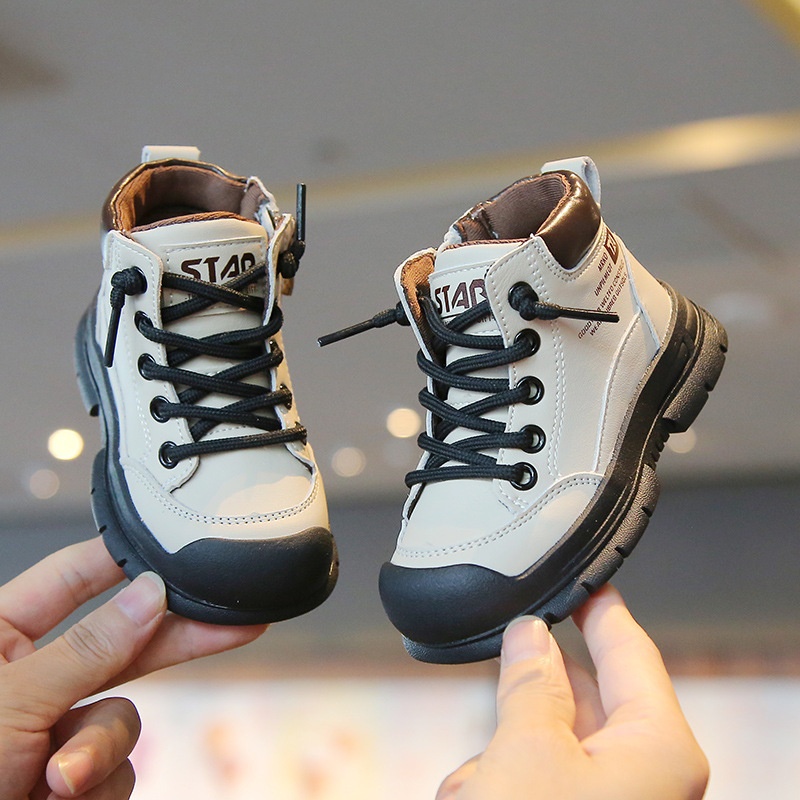 Children's Martin Boots Autumn And Winter Boys'Genuine Leather Short Boots American Style Girls1 To4 Work Boots Anti-kick Soft Sole