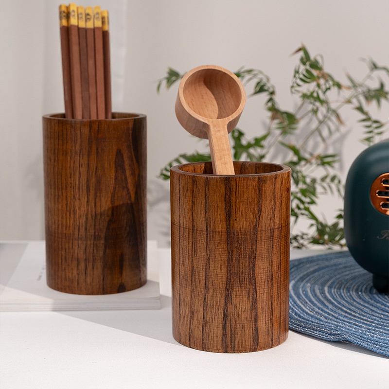 Jujube Wood Cylindrical Chopstick Tube Household Wooden Tableware Drain Tube Whole Wood Creative Chopstick Cage Kitchen Utensils