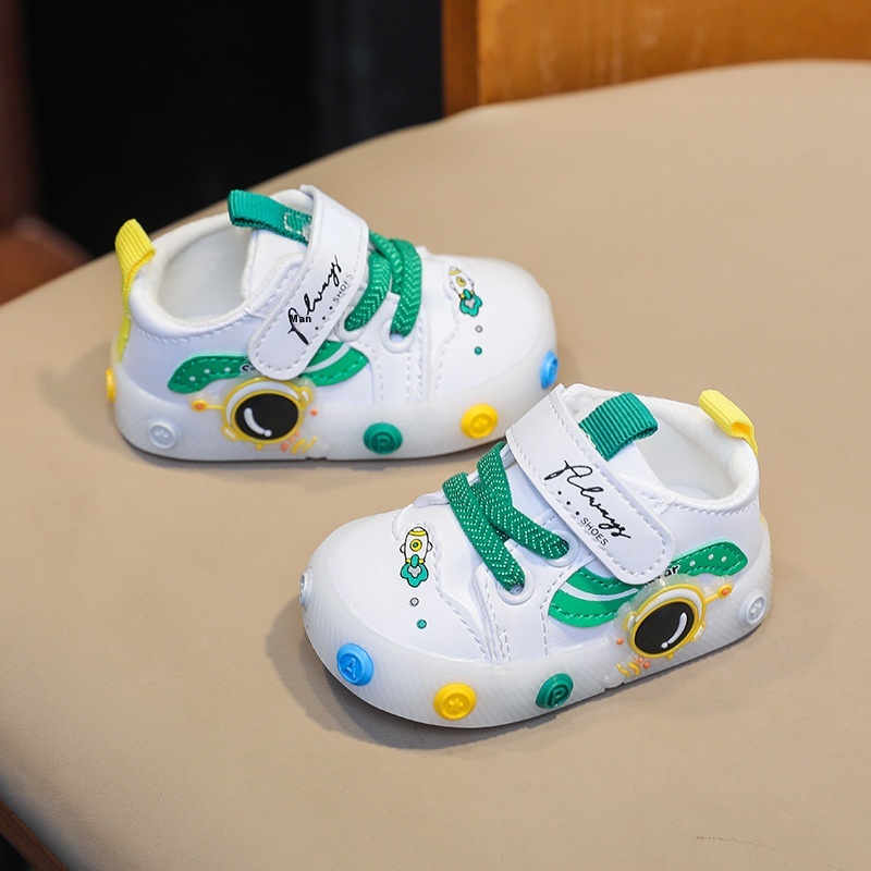Baby Soft Sole Toddler Shoes Baby Shoes6-12 Months Boy Front Step Shoes Cartoon Anti-kick Children's Leather White Shoes