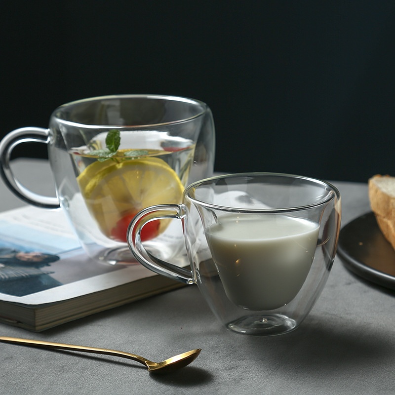 Creative Heart-shaped Double-layer Glass Cup Home Breakfast Cup Office Coffee Cup Milk Cup Glass Double-layer Cup