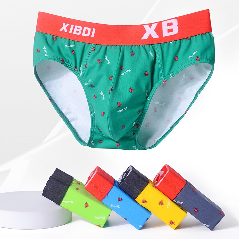 Men's Cotton Breathable Briefs Men's Mid-Rise Personalized Printed Wide-Border Anti-Strangulation Sexy Shorts Headband