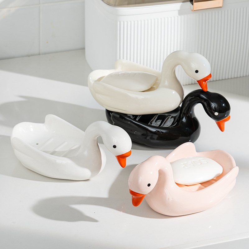 Creative Little Swan Soap Box Household Cartoon Ceramic Soap Box Bathroom No Water Soap Box Cute Soap Dish