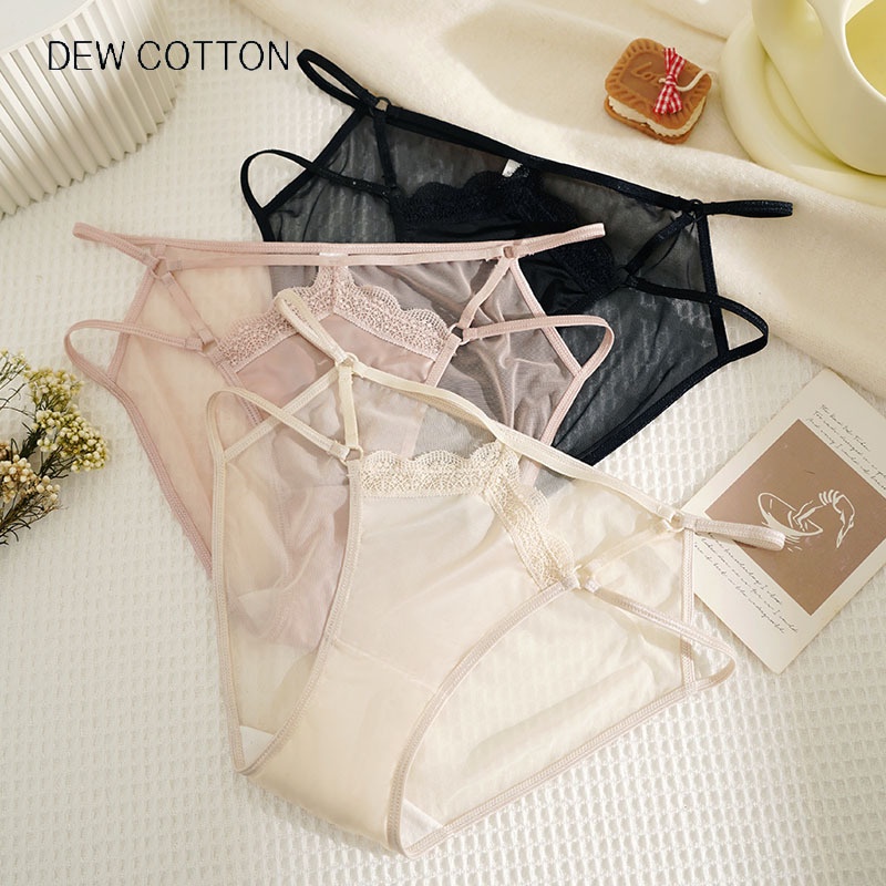 French Light Luxury Lace Panties Hollow Sexy Ladies Pure Cotton Crotch Antibacterial Pure Desire Mesh High-end Girl Lace