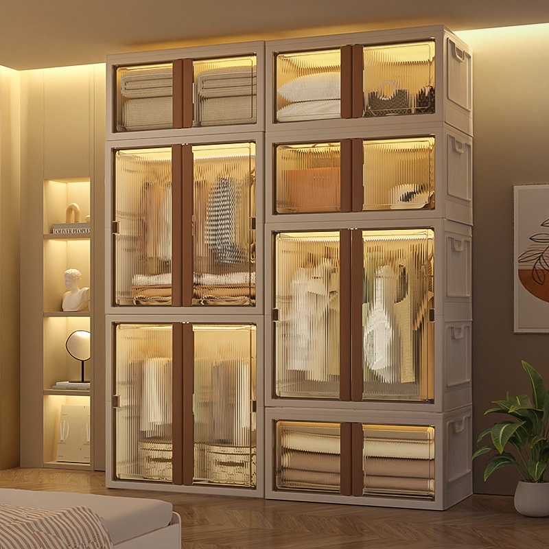 Household Large Capacity Floor-standing Wardrobe Storage Box Light Luxury Cloakroom Dustproof Storage Wardrobe Bedroom Simple Wardrobe