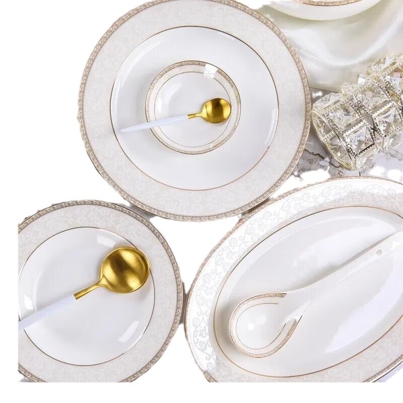 Bowl And Plate Set Gift Box European Style High-end Bone Porcelain Bowl And Plate Combination Modern Light Luxury High-value Tableware Set