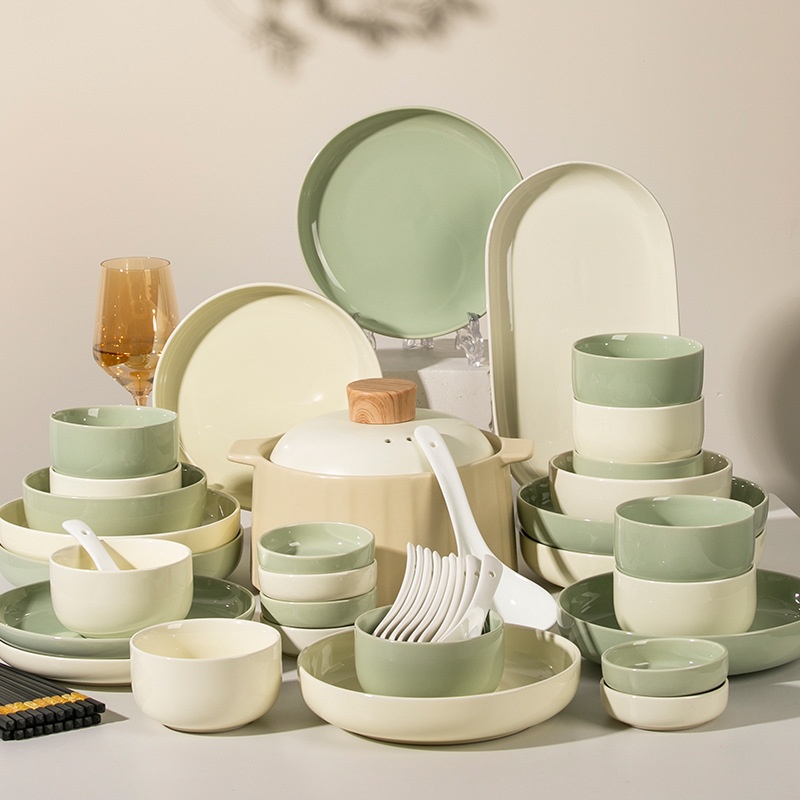 Underglaze Cream Style Ceramic Tableware Household Bowls And Plates Combination Housewarming Gift High-value Bowl And Plate Set