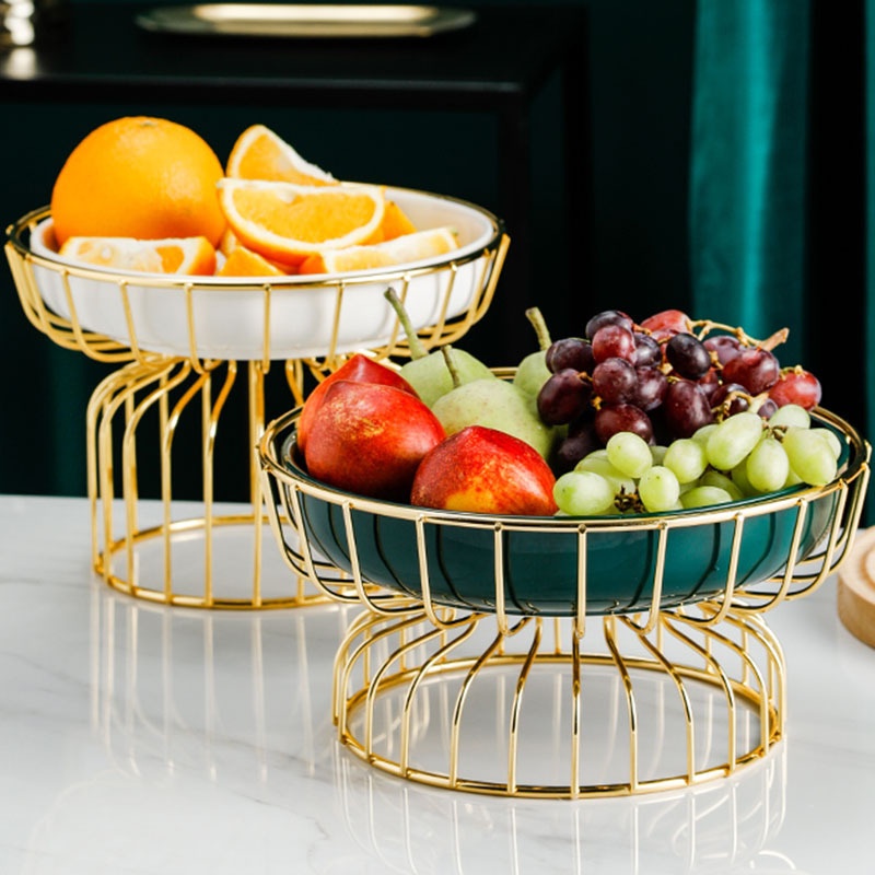 Nordic Creative Ceramic Fruit Plate Hotel Iron Dessert Table Home Dessert Plate Living Room High-foot Fruit Plate