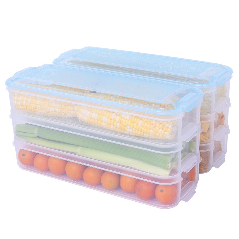Refrigerator Storage Box Plastic Kitchen Storage Box Frozen Food Grade Sealed Long Large Capacity Transparent Fresh-keeping Box