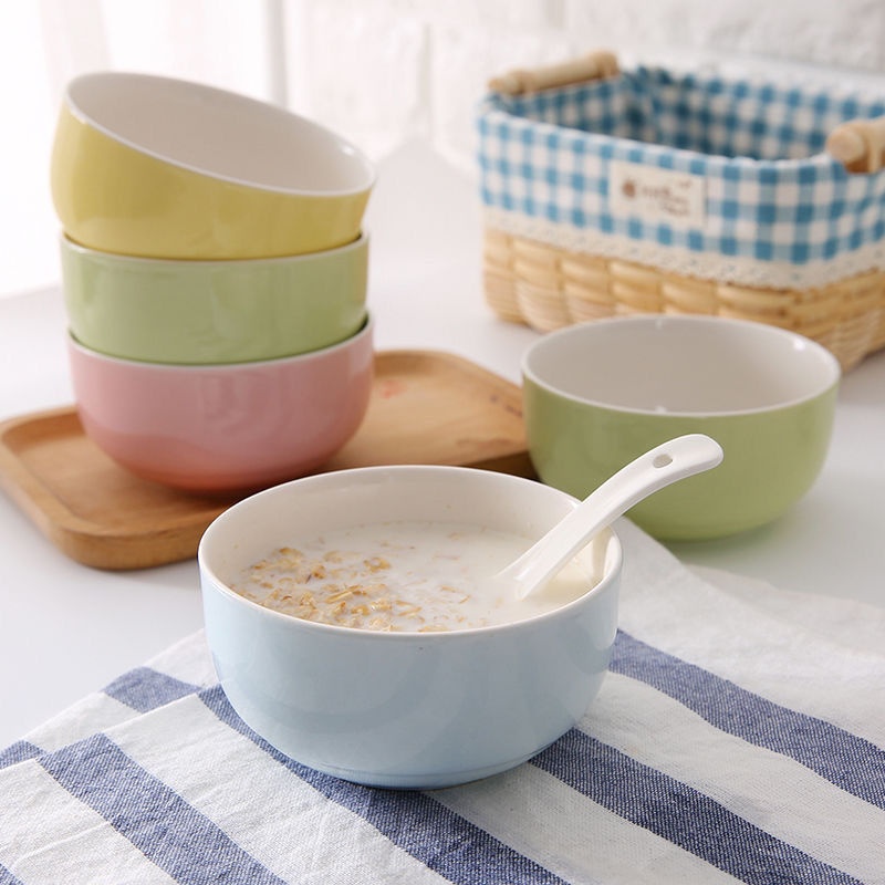Nordic Colored Glaze Ceramic Bowl Household Soup Bowl Rice Bowl Oatmeal Bowl Dessert Bowl Creative Tableware Gift