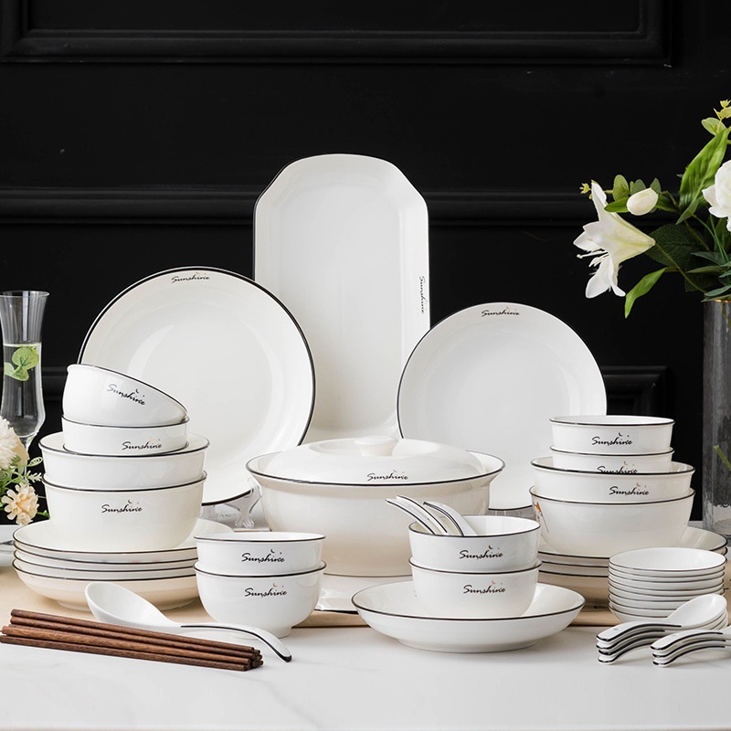 Ceramic Tableware Bowl And Dish Set European Style Household Bowls And Plates Gift Housewarming Gift Nordic Style Bowl And Chopstick Set