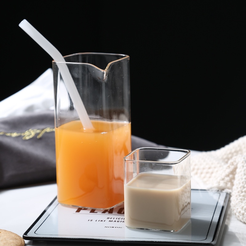 Nordic Square Heat-resistant Explosion-proof Glass Water Cup Creative Home Breakfast Milk Cup Juice Cup Mug