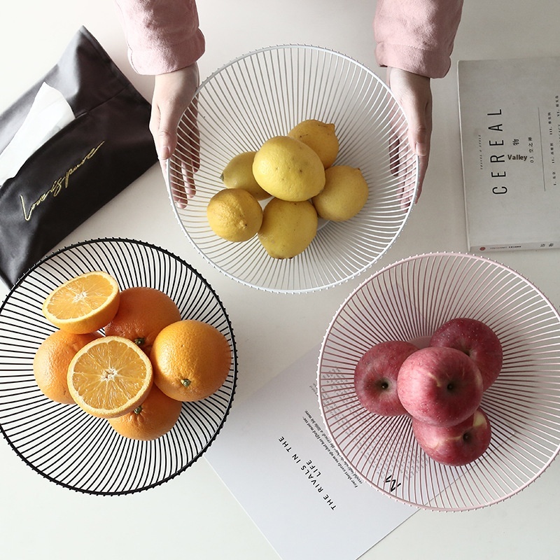 Nordic Iron Wire Fruit Basket Creative Home Fruit Snack Storage Basket Iron Drain Basket One Piece Dery